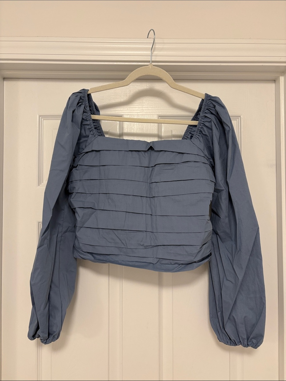Abercrombie & Fitch Dusty Blue Puff-Sleeve Square Neck Blouse
